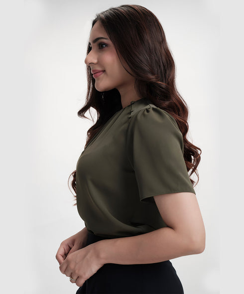 Button Attached Panel Seperated Half Sleeve Top